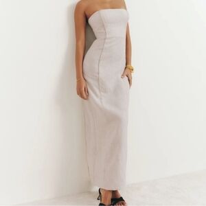 Anthropologie Porridge Strapless Midi Cotton Linen Neutral Dress XSmall